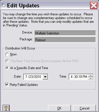 Update Manager 57 2. Right-click the scheduled device update you want to change and select Properties to open the Edit Updates dialog box. Figure 57 Edit Updates 3.
