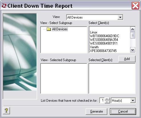70 Chapter 6 Client Down Time Reports Client Down Time Reports provide information about the down-time period for specific devices in your WDM environment. 1.