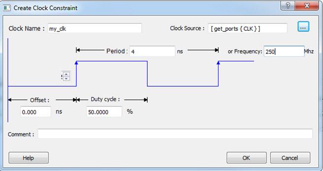 Figure 46 Add a 250 MHz Clock Constraint The clock constraint appears in the SmartTime Constraints Editor (as shown in the figure below). Figure 47 250 MHz Clock Constraint in the Constraint Editor 8.