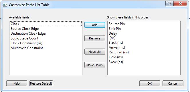 Analysis View. Figure 77 Customize Table Button The Customize Paths List Table Dialog Box appears.