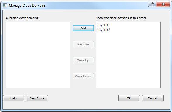 Manage Clock Domains Dialog Box Use this dialog box to specify the clock pins you want to see in the Expanded Path view.