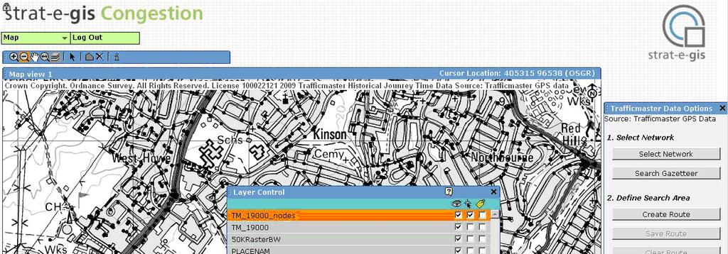 Crown Copyright LA 1000 22121 2009. Congestion Data Source: Trafficmaster GPS Data A map layer is promoted/demoted by selecting it in the layer control list and clicking the Up or Down button.