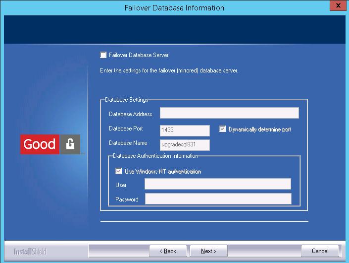 A Failover Database Information screen is displayed. If this is a STANDBY server, this screen will not be available. 10.