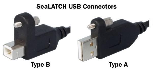 SeaLATCH Locking USB Cables SeaLATCH USB Connectors SeaLATCH locking USB cables integrate a small thumbscrew into each USB connector.