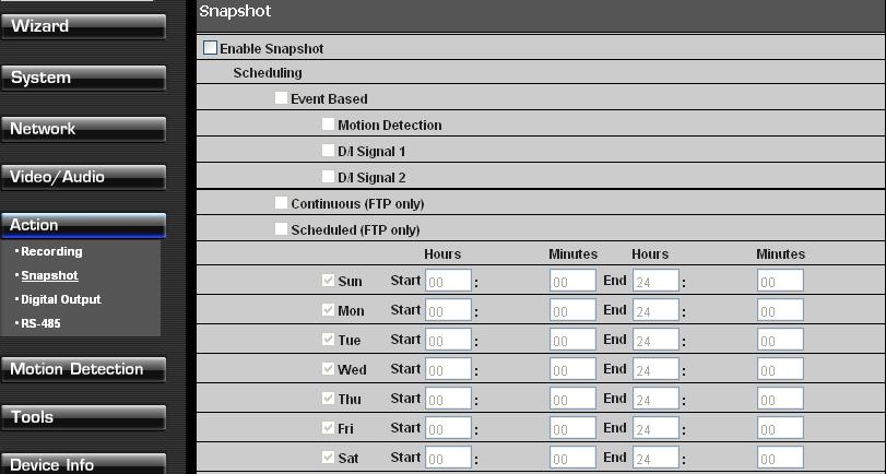 Snapshot Preferences TV-IP522P ProView Megapixel Internet Camera The Trigger menu is used to determine when and how recorded digital images from snapshots are handled.
