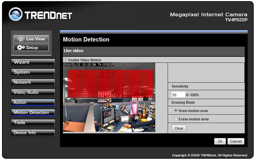 Motion Detection TV-IP522P ProView Megapixel Internet Camera Motion detection is used to trigger video recording when motion is detected in a designated portion of the video display.