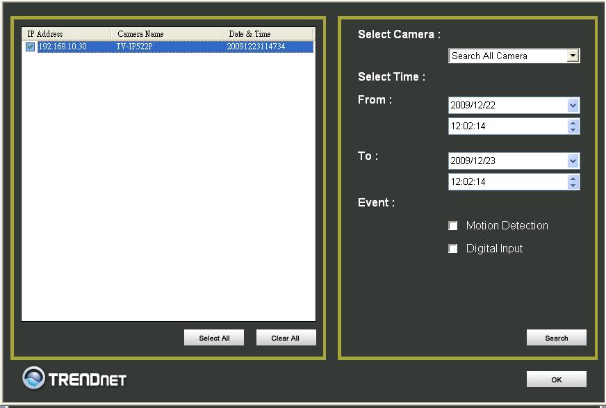 To view recorded video files in the IPCamPlayer, it is first necessary to locate and select the files to be viewed and add them to the list.