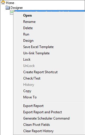 Report Context Right-click Menu Simplified The Right-click options Run Sample and Refresh on the Report Context right-click Menu have been removed and are now accessible in the Report Manager Ribbon