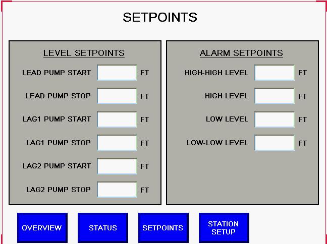 HMI Setpoints Screen from which operator can adjust the