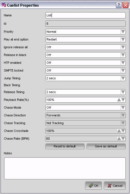 Working with cuelists Inserting a Move in Black cue 2. Select the Cue Properties option on the Edit menu.