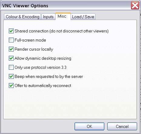 Connecting to Vista using a Mac Appendix 5 using VNC on T & I series consoles 3. In the Connections Details window click the Options button, then the Misc tab: 4.