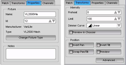 Setting fixture properties Patching your rig To view and set the properties for one or more fixtures, use the pen to select the fixtures you want on the patch panel.