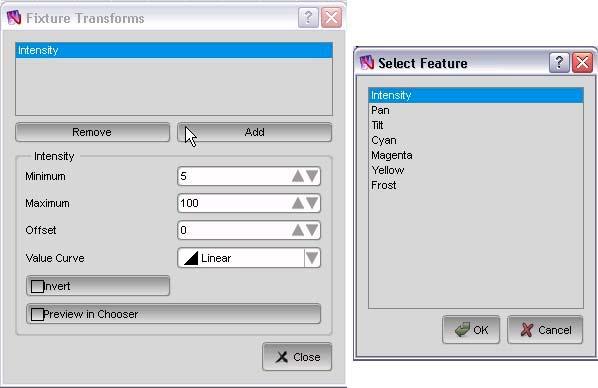 Patching your rig Setting fixture properties Preview in Chooser Invert pan Invert tilt Swap pan/tilt Preview Check this box if you d like the fixture icons, in the chooser, to display the effects of