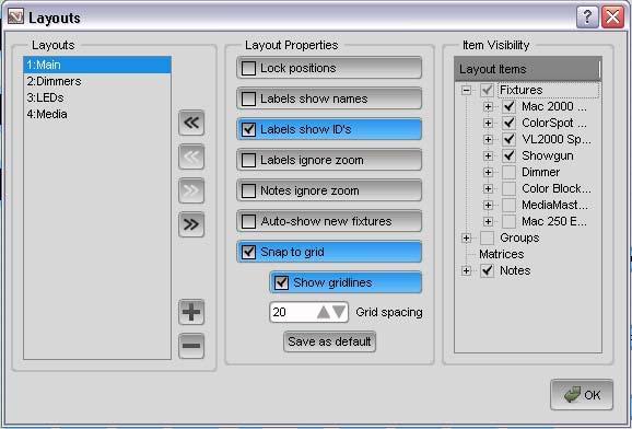The Chooser window Arranging fixtures in a layout 6. Type a name for the layout and click OK. Vista creates a new layout and adds a corresponding tab at the bottom of the layout panel: 7.