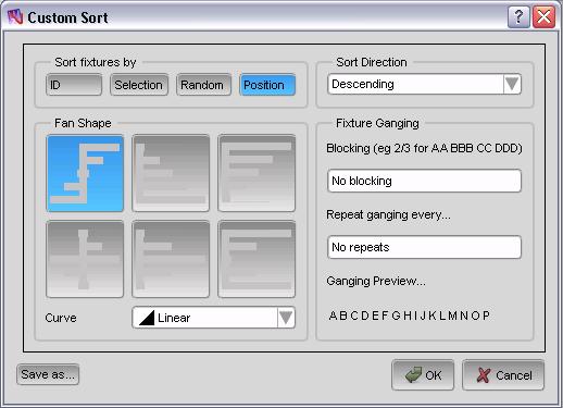 Arranging fixtures in a layout The Chooser window Creating custom sort orders When you select the Custom Sort option Vista displays the Custom Sort window: You can use this window to create a new