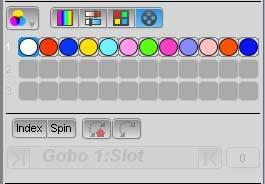The Chooser window Using the All panel Colour wheel When using fixtures with colour wheels, you can use this tab to select the colour slot (or position) you want this fixture to use: Fixtures that