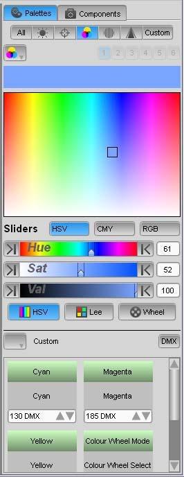 Using the detailed panels The Chooser window Hue and Saturation values When you select the HSV colour option the colour panel provides a colour picker panel and a set of sliders: To pick a hue and