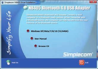 Installing Drivers from the CD The following steps tell you how to install the CSR Harmony Bluetooth driver in Windows.