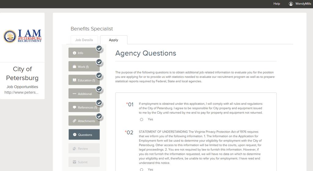 Questions: consists of Agency Wide and Supplemental Questions which are for