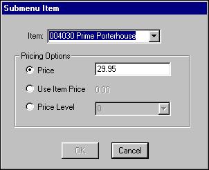 4. Double-click an available position. The Submenu Item dialog box appears, as shown in Figure 2-16: Figure 2-16 Submenu Item Dialog Box 5. Select the item to appear on the submenu. 6. Click OK. 7.