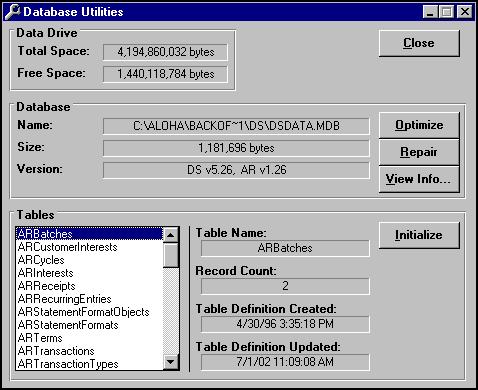 2. Double-click Database Utilities, using the left mouse button, to open the application, as shown in Figure 2-64: Managing Your Data Figure 2-64 Database Utilities 3.