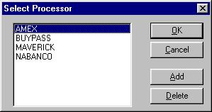 3. Select Functions > Settle Batch to display the Select Processor dialog box, as shown in Figure 1-23: Performing Daily Functions Figure 1-23 Select Processor Dialog Box 4. Select a processor in use.