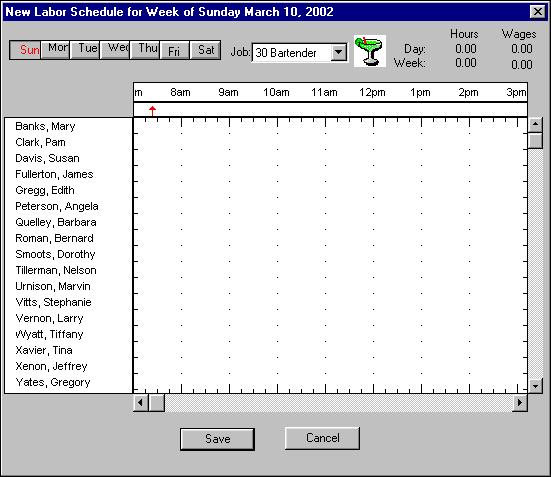 5. Click No to create a blank labor schedule, as shown in Figure 2-5: Managing Your Data Figure 2-5 Labor Scheduling Dialog Box Creating a Labor Schedule by Copying from a Previous Week 1.