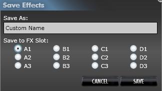 NOTE: You can also change the order of effects (which affects their sound) by dragging the effect icons to different slots {A}. B.