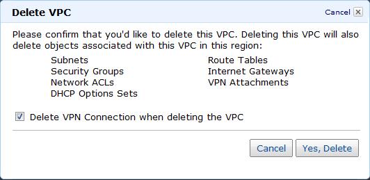 Deleting Your VPC To delete your VPC 1. Terminate all instances in the VPC, including any NAT instances. 2. Open the Amazon VPC console at https://console.aws.amazon.com/vpc/. 3.