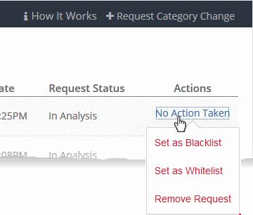 Select the option from the drop-down Set as Blacklist - The domain will be added to the global blacklist and applied to all your policies.