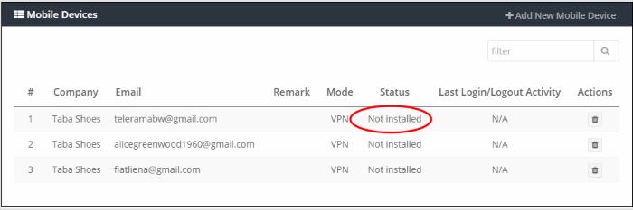 VPN + Mobile Agent - If you select this, the user need not install any third party VPN client. Click here to see instructions for this option. VPN Select Company - applies to MSPs only.