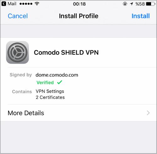 Android SSLCert.pem Instructions for ios Tap the attachment 'ios_vpn_profile' in the mail Install the profile as shown below: That's it. The VPN profile is installed on the ios device.