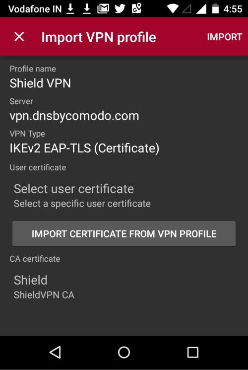 Choose 'Android_VPN_Profile' from the downloaded location Tap 'Import