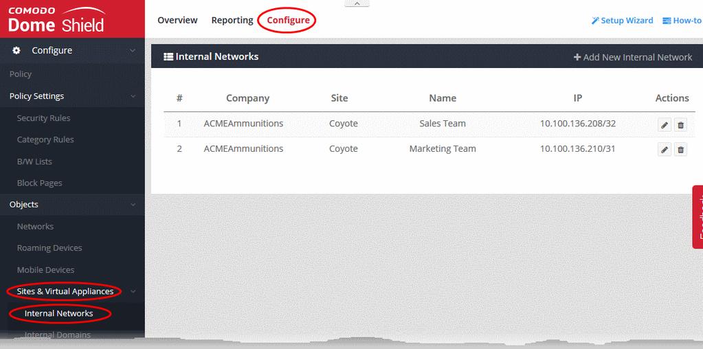 Define Internal Networks and Internal Domains You can define single internal IP address or IP address ranges within the site as network objects.