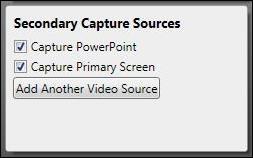 8. Leave the Quality at Standard. 9. In the Secondary Capture Sources area, check the checkboxes for Capture PowerPoint and Capture Screen. 10. Press the Record button to begin recording.