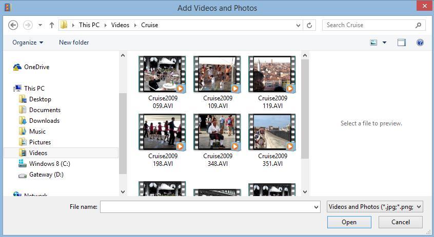 File Explorer opens. Find a folder with the Video you want.