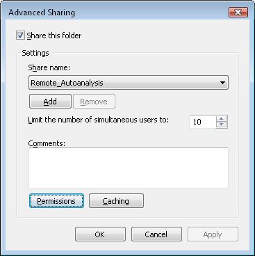 Setting Up a Shared Folder (Remote Autoanalysis Only) 3.