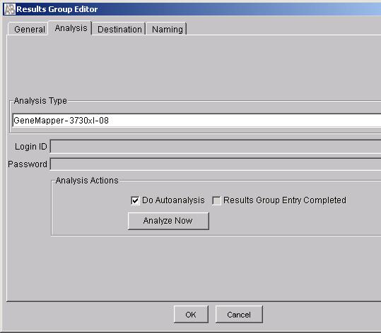 Setting Up the Data Collection Software 4. In the Analysis tab: a. Select GeneMapper-<computer name> for the Analysis Type. Note: You cannot perform autoanalysis if you select GeneMapper-Generic. b.