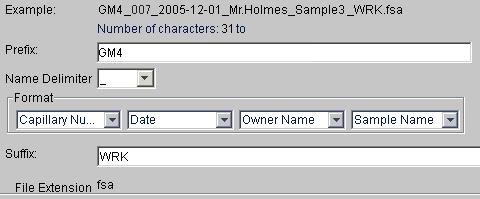 GeneMapper Software Version 4.1 4. (Optional) In the Suffix field, type a suffix for the file name.
