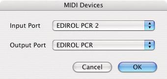 3 In PCR Editor, choose [Options]-[MIDI Devices]. fig.winmidiport-e.eps 4 In the MIDI Devices dialog box, make the MIDI device settings shown in the illustration. 5 Click [OK] to close the dialog box.