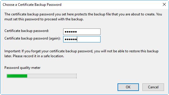 The backup enables you to re-install them if you have to uninstall and re-install the browser. To backup a certificate Select the certificate and click 'Backup.