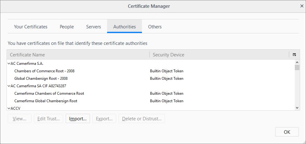 This interface allows you to: View the certificate details The procedure is similar to viewing your own certificates.