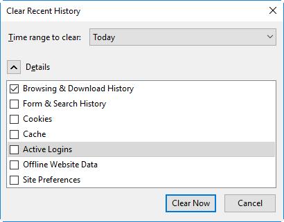 Click the 'Clear Now' button to delete history for the selected period and type of information. Note: Any downloaded files will remain on your computer. This action just clears out your web data.