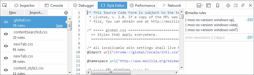 11.5. View and Run Style Sheets on a Web-page The 'Style editor' tool allows web-developers to experiment with different style sheets and preview page design 'inbrowser' before final deployment.