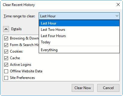Select the items you wish to delete and click 'Clear Now'.