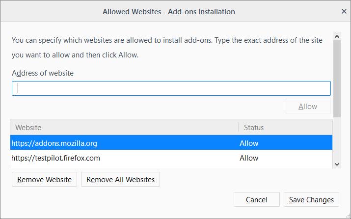 Warn you when sites try to install add-ons' If enabled, you will see an alert if a site tries to install an add-on. You can decide whether to allow or block it.