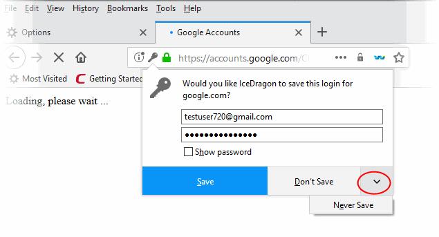 Don't Save Select this option if you don't want to save the password right now, but want to be asked again the next time you visit.