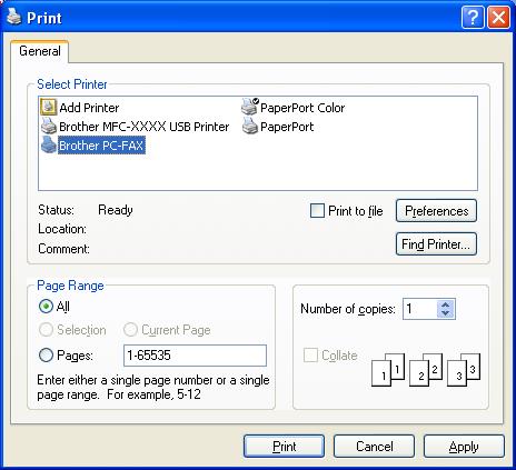 Brother PC-FAX Software (MFC models only) Sending a file as a PC-FAX using the Simple style user interface 6 a Create a file in any application on your PC. b Click File, then Print.