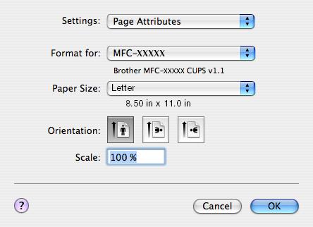 Printing and Faxing Using the Brother Ink driver 9 Choosing page setup options 9 a From an application such as Apple TextEdit, click File, then Page Setup.