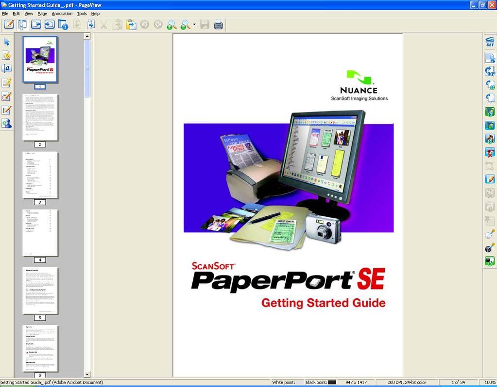 Scanning Viewing items 2 ScanSoft PaperPort 11SE gives several ways to view items: Desktop View displays the item in the chosen folder with a thumbnail (a small graphic that shows each item in a